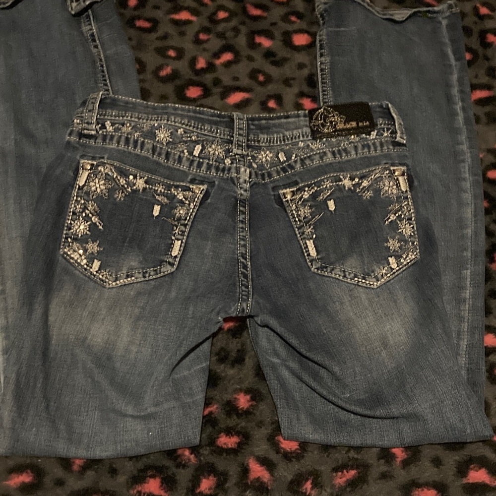 Grace in LA Women's Snowflake Denim Boot Cut Jeans